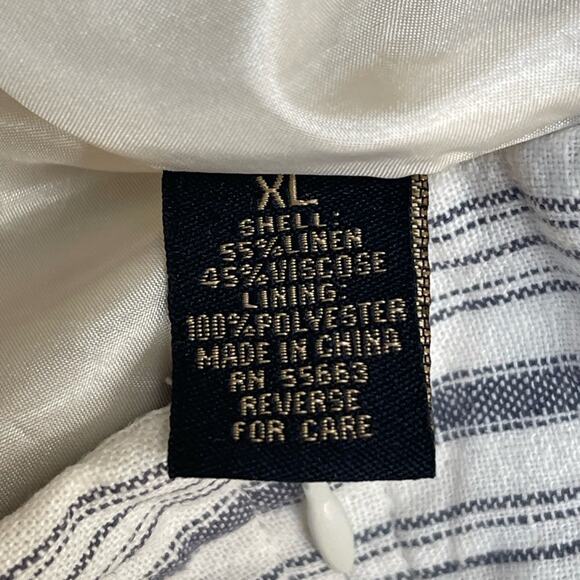 British Khaki Linen Blend Lined‎ Skirt Chevron Cream XL Cream Blue/Grey A-Line - Picture 8 of 10